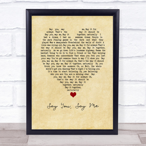 Lionel Richie Say You, Say Me Vintage Heart Song Lyric Music Poster Print