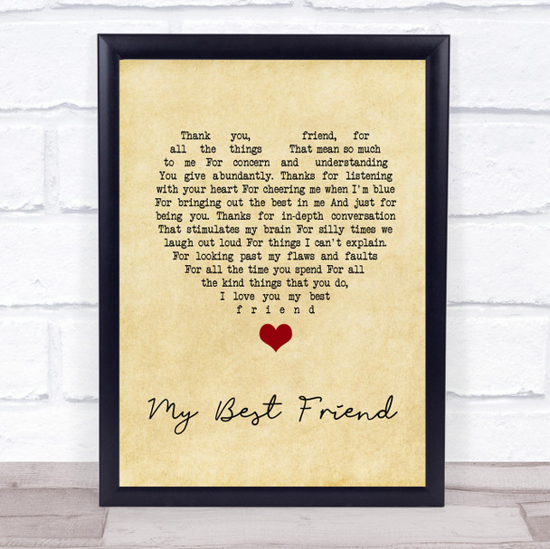 NA My Best Friend Vintage Heart Song Lyric Music Poster Print