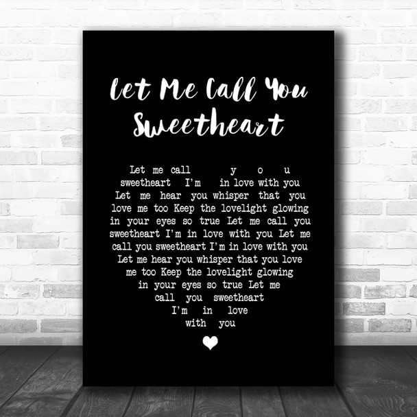 Timi Yuro Let Me Call You Sweetheart Black Heart Song Lyric Music Wall Art Print
