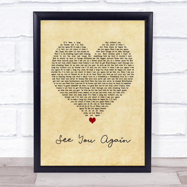 Wiz Khalifa See You Again Vintage Heart Song Lyric Music Poster Print