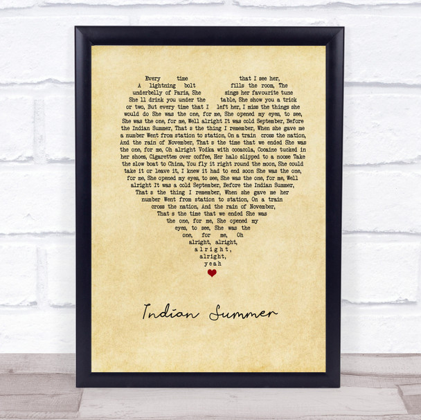 Stereophonics Indian Summer Vintage Heart Song Lyric Quote Music Poster Print
