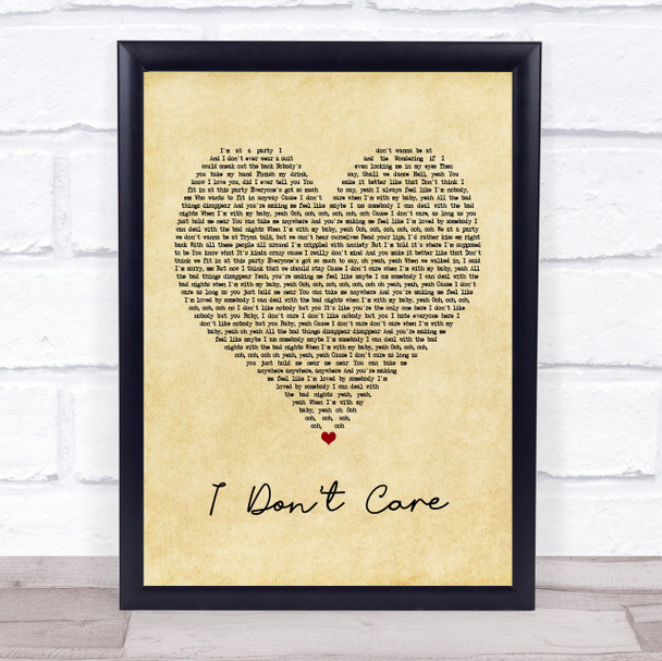 Ed Sheeran & Justin Bieber I Don't Care Vintage Heart Song Lyric Music Poster Print