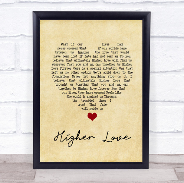 Three Legged Fox Higher Love Vintage Heart Song Lyric Music Poster Print