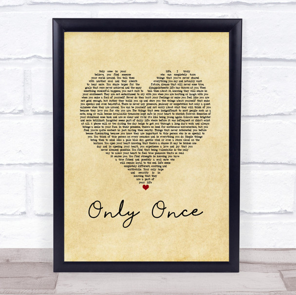 Bob Marley Only Once Vintage Heart Song Lyric Music Poster Print