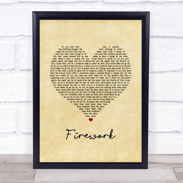 Katy Perry Firework Vintage Heart Song Lyric Music Poster Print