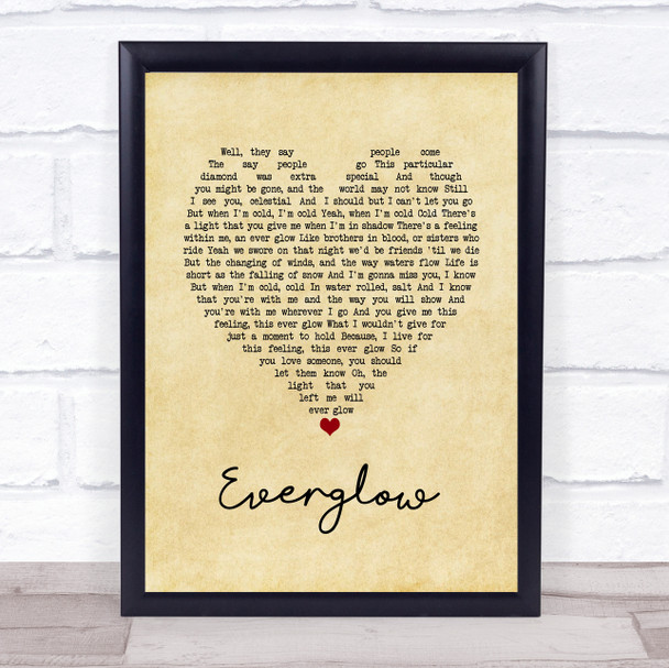 Coldplay Everglow Vintage Heart Song Lyric Music Poster Print