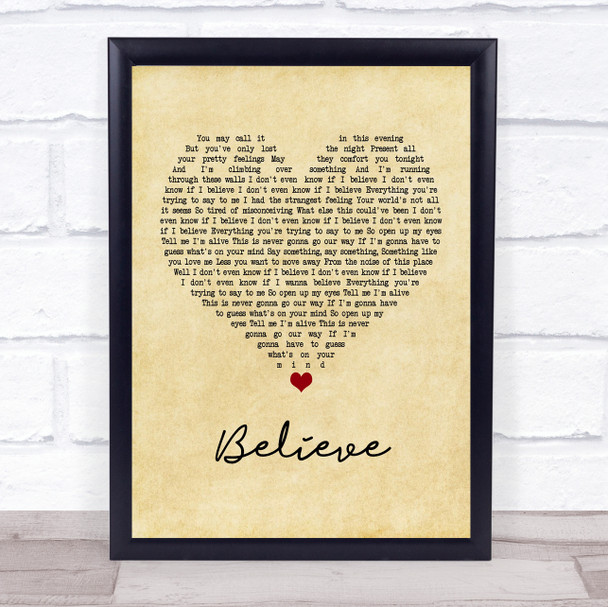 Mumford & Sons Believe Vintage Heart Song Lyric Music Poster Print