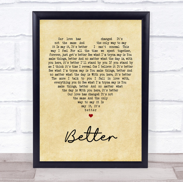 Tom Baxter Better Vintage Heart Song Lyric Music Poster Print