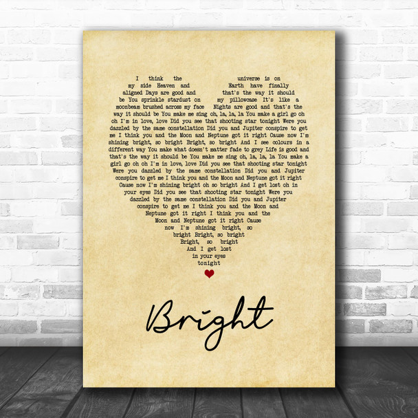 Echosmith Bright Vintage Heart Song Lyric Music Poster Print