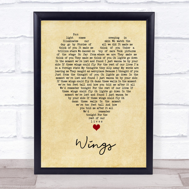 Birdy Wings Vintage Heart Song Lyric Music Poster Print