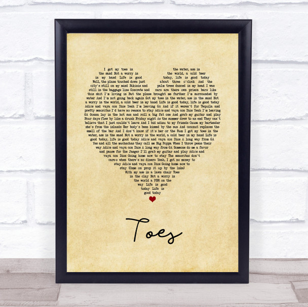 Zac Brown Band Toes Vintage Heart Song Lyric Music Poster Print