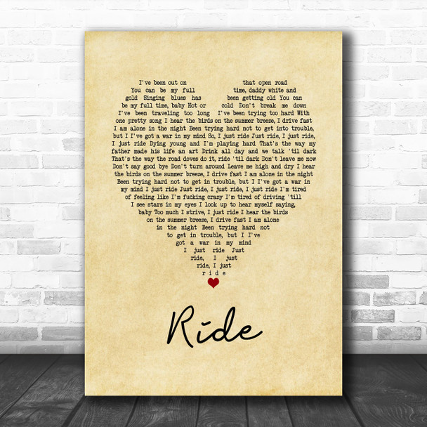 Lana Del Rey Ride Vintage Heart Song Lyric Music Poster Print