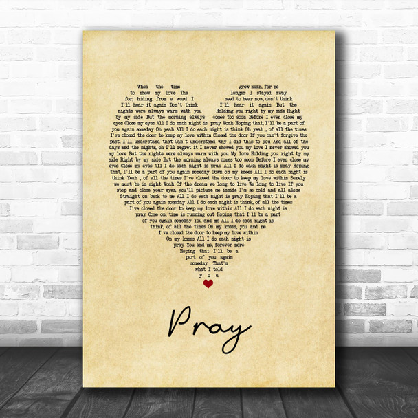 Take That Pray Vintage Heart Song Lyric Music Poster Print