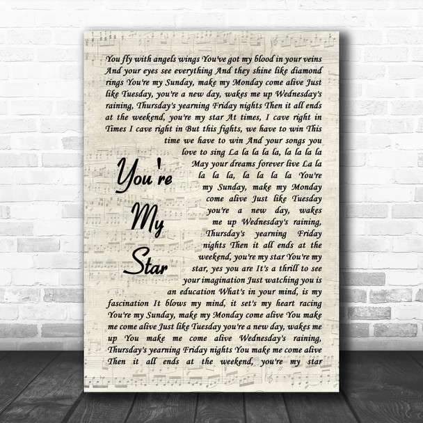 Stereophonics You're My Star Vintage Script Song Lyric Music Poster Print