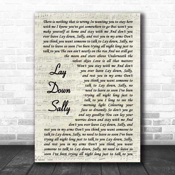 Eric Clapton Lay down Sally Vintage Script Song Lyric Music Poster Print