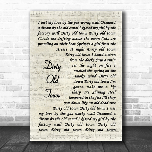 The Pogues Dirty Old Town Vintage Script Song Lyric Music Poster Print