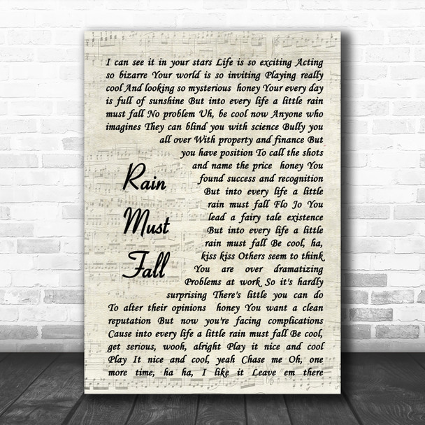 Queen Rain Must Fall Vintage Script Song Lyric Music Poster Print