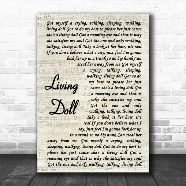 Cliff Richard and The Drifters Living Doll Vintage Script Song Lyric Music Poster Print