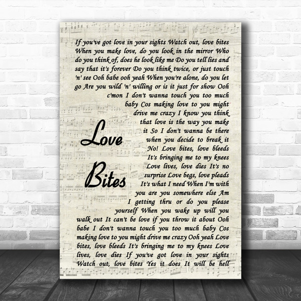 Def Leppard Love Bites Vintage Script Song Lyric Music Poster Print