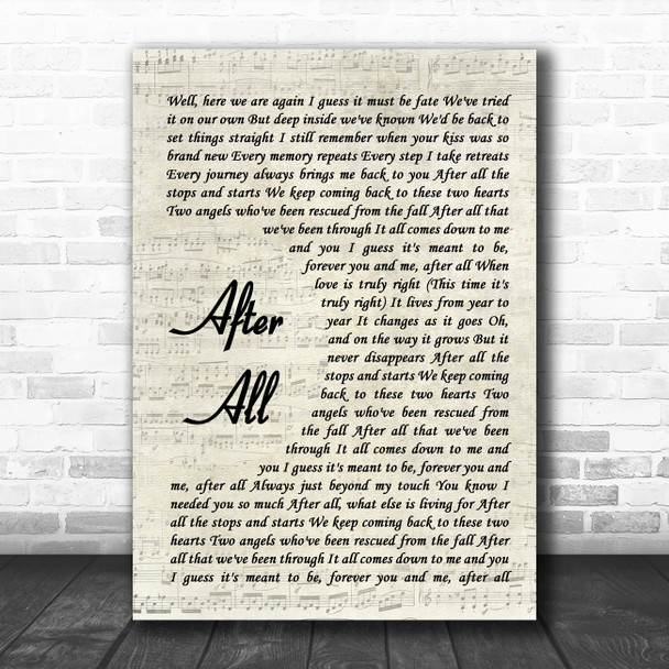 Peter Cetera and Cher After All Vintage Script Song Lyric Music Poster Print