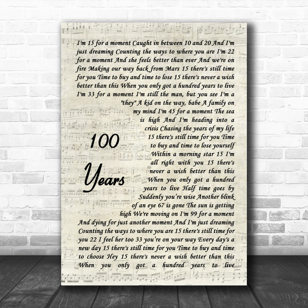Five For Fighting 100 Years Vintage Script Song Lyric Music Poster Print