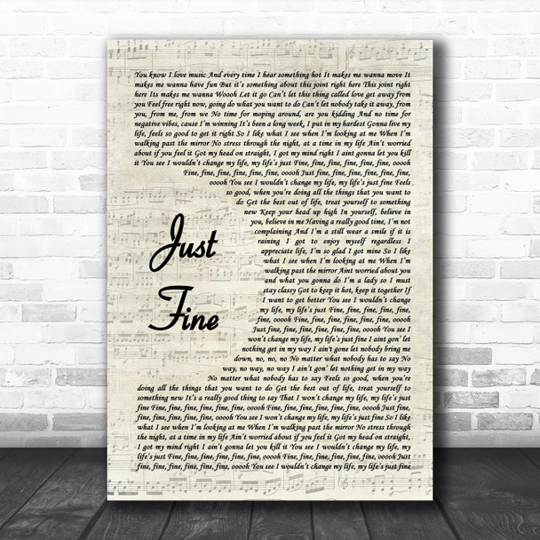 Mary J Blige Just Fine Vintage Script Song Lyric Music Poster Print