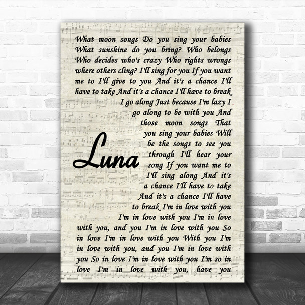 The Smashing Pumpkins Luna Vintage Script Song Lyric Music Poster Print