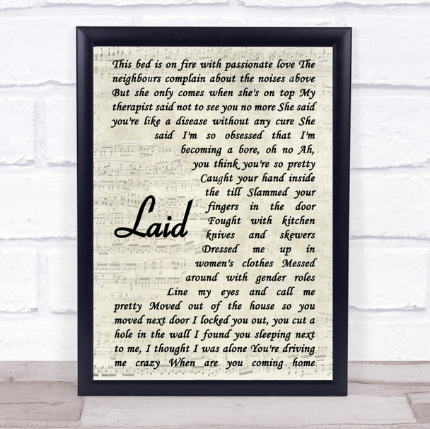 James Laid Vintage Script Song Lyric Music Poster Print