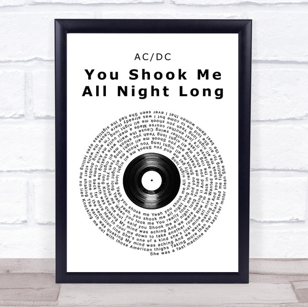 ACDC You Shook Me All Night Long Vinyl Record Song Lyric Music Poster Print