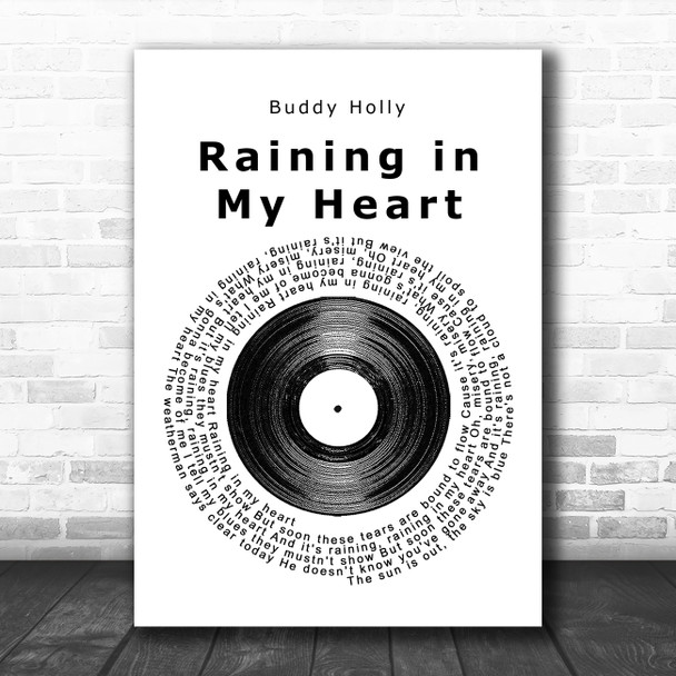 Buddy Holly Raining in My Heart Vinyl Record Song Lyric Music Poster Print Buddy Holly Raining in My Heart Vinyl Record Song Lyric Music Poster Print