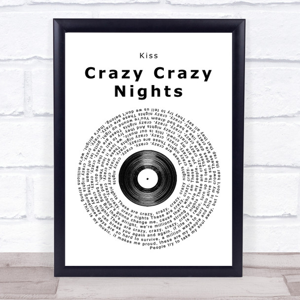 Kiss Crazy Crazy Nights Vinyl Record Song Lyric Music Poster Print