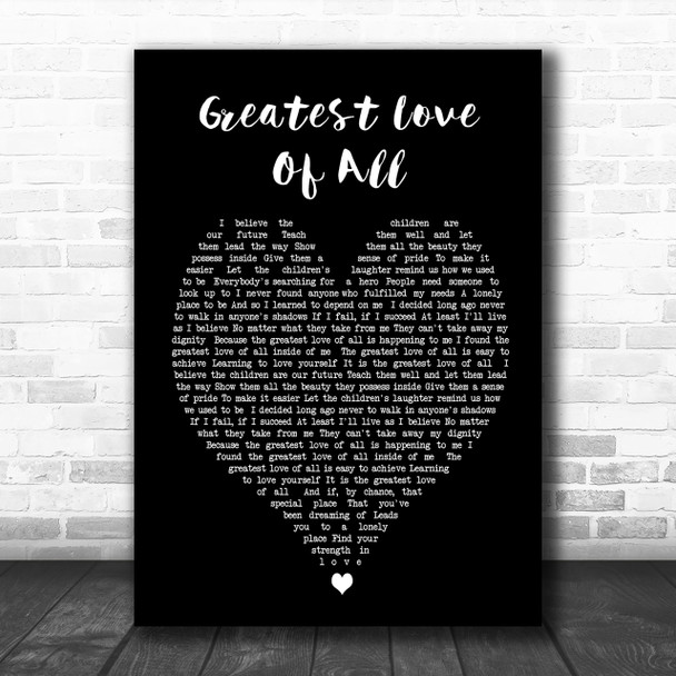 Whitney Houston Greatest Love Of All Black Heart Song Lyric Music Wall Art Print