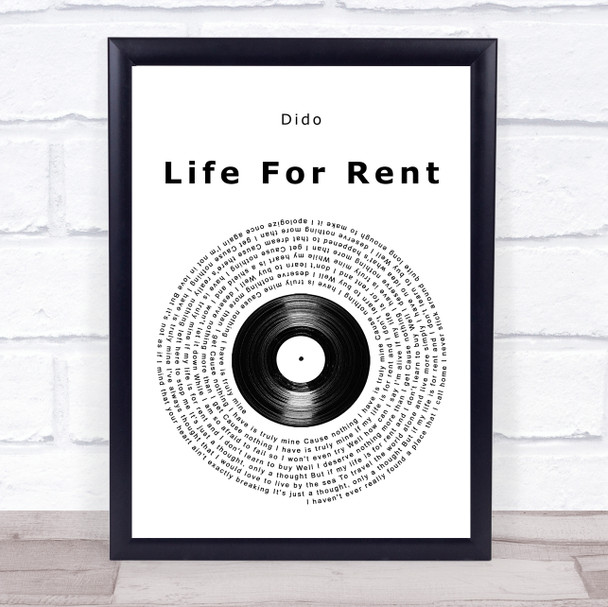 Dido Life For Rent Vinyl Record Song Lyric Music Poster Print