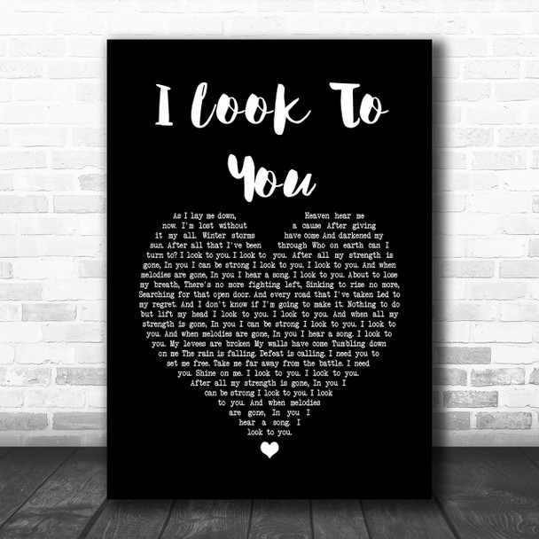 Whitney Houston I Look To You Black Heart Song Lyric Music Wall Art Print