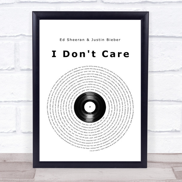 Ed Sheeran & Justin Bieber I Don't Care Vinyl Record Song Lyric Music Poster Print