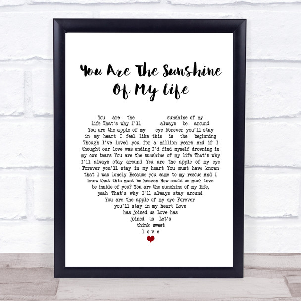 Stevie Wonder You Are The Sunshine Of My Life White Heart Song Lyric Music Poster Print
