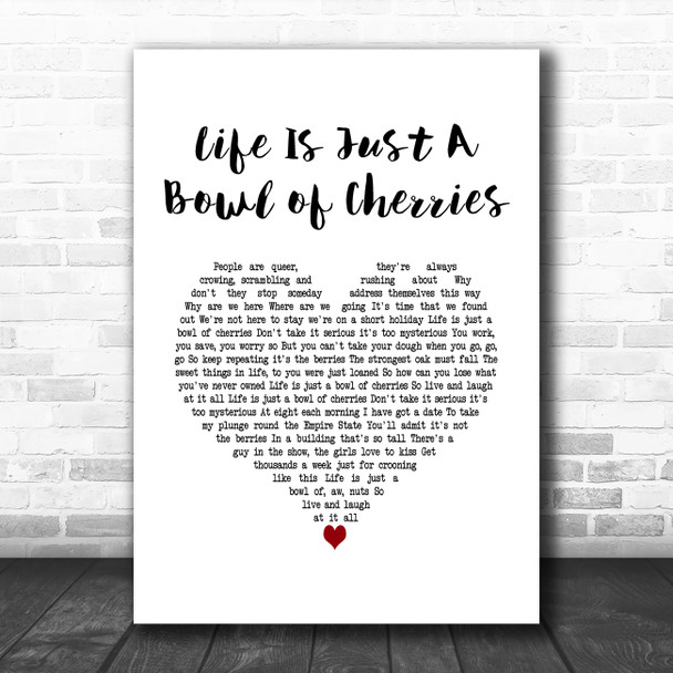 Doris Day Life Is Just A Bowl of Cherries White Heart Song Lyric Music Poster Print