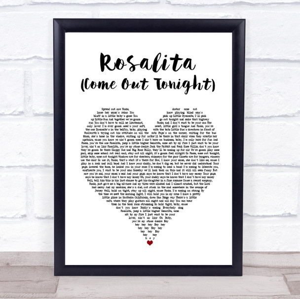 Bruce Springsteen Rosalita (Come Out Tonight) White Heart Song Lyric Music Poster Print