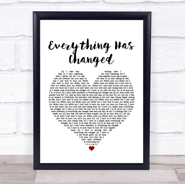 Taylor Swift ft. Ed Sheeran Everything Has Changed White Heart Song Lyric Music Poster Print