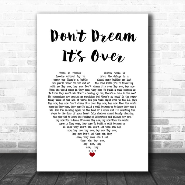 Crowded House Don't Dream It's Over White Heart Song Lyric Music Poster Print