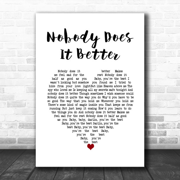 Carly Simon Nobody Does It Better White Heart Song Lyric Music Poster Print