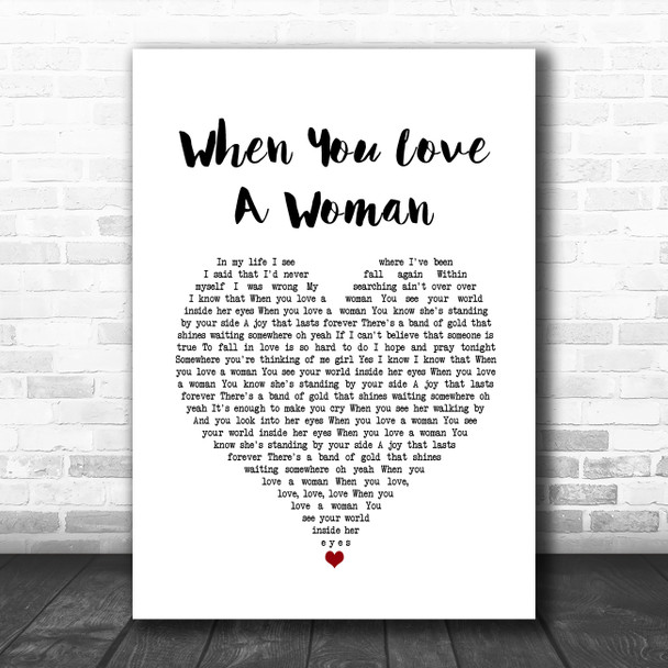 Journey When You Love A Woman White Heart Song Lyric Music Poster Print