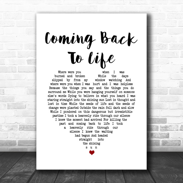 Pink Floyd Coming Back To Life White Heart Song Lyric Music Poster Print