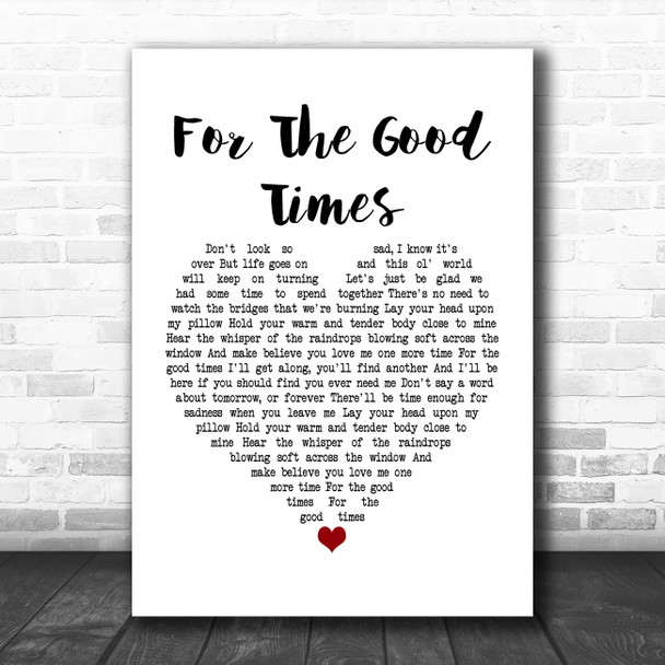 Perry Como For The Good Times White Heart Song Lyric Music Poster Print