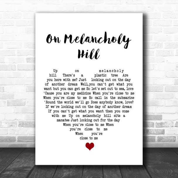 Gorillaz On Melancholy Hill White Heart Song Lyric Music Poster Print