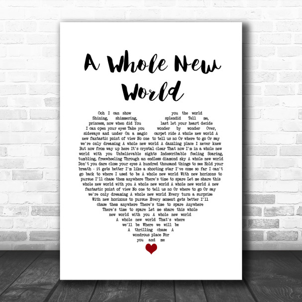 Peabo Bryson & Regina Belle A Whole New World White Heart Song Lyric Music Poster Print