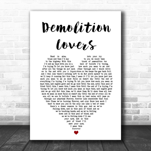 My Chemical Romance Demolition Lovers White Heart Song Lyric Music Poster Print
