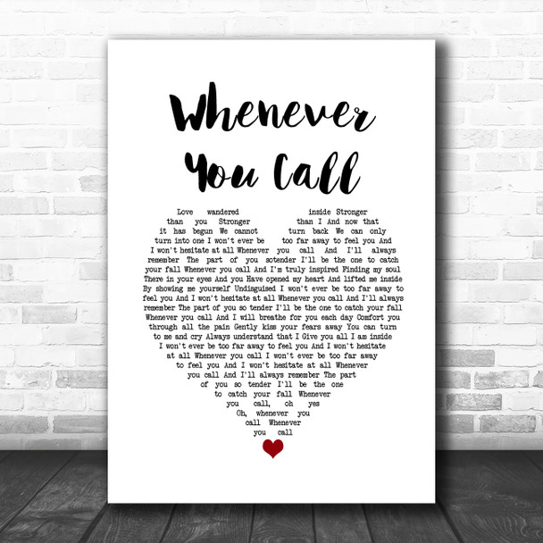 Mariah Carey Whenever You Call White Heart Song Lyric Music Poster Print