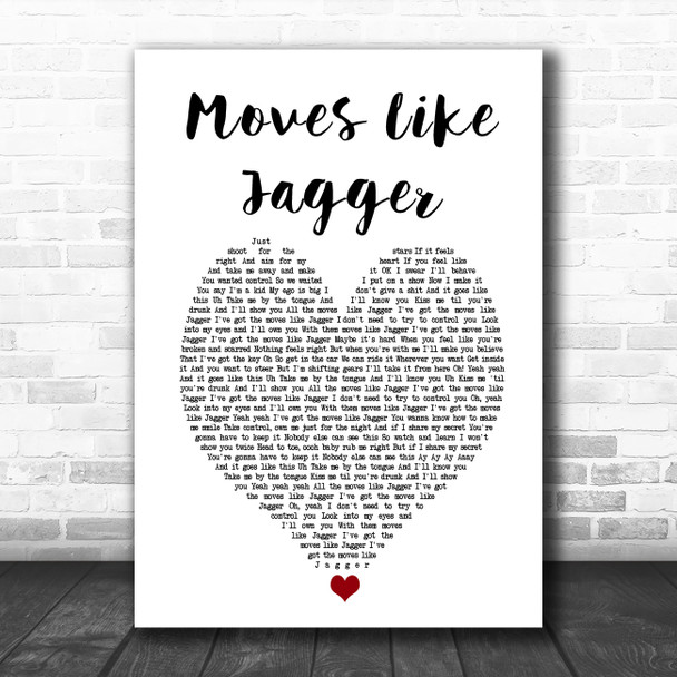 Maroon 5 Moves Like Jagger White Heart Song Lyric Music Poster Print