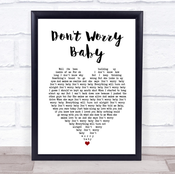 Beach Boys Don't Worry Baby White Heart Song Lyric Music Poster Print